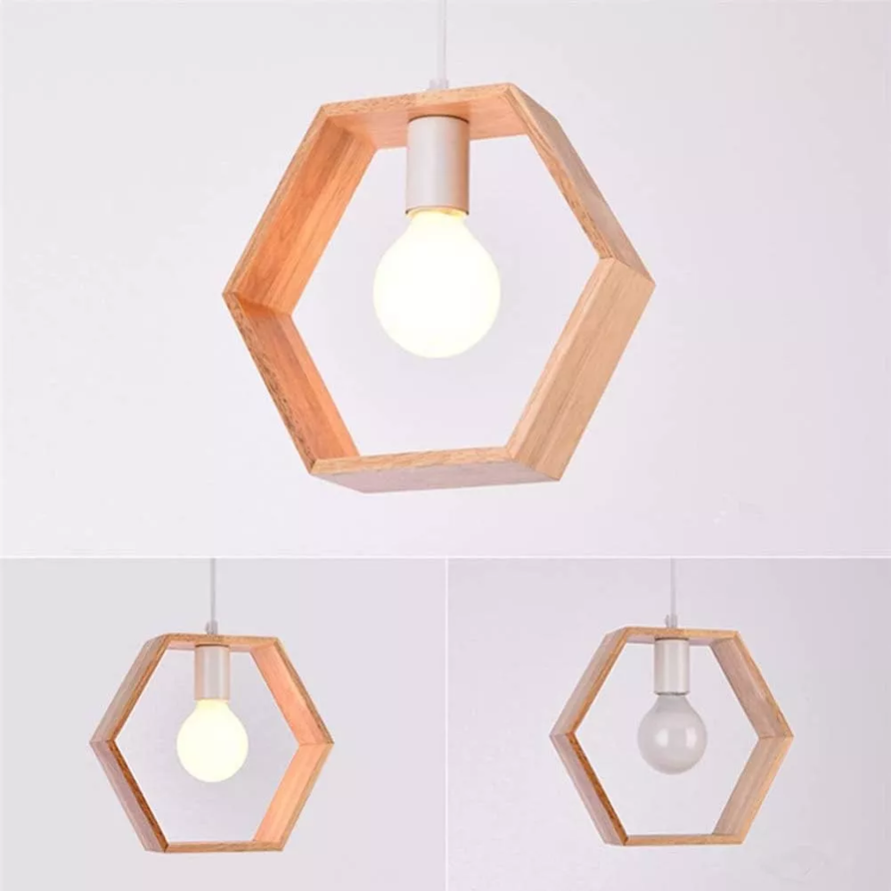 Lámpara Colgante Madera Hexagonal