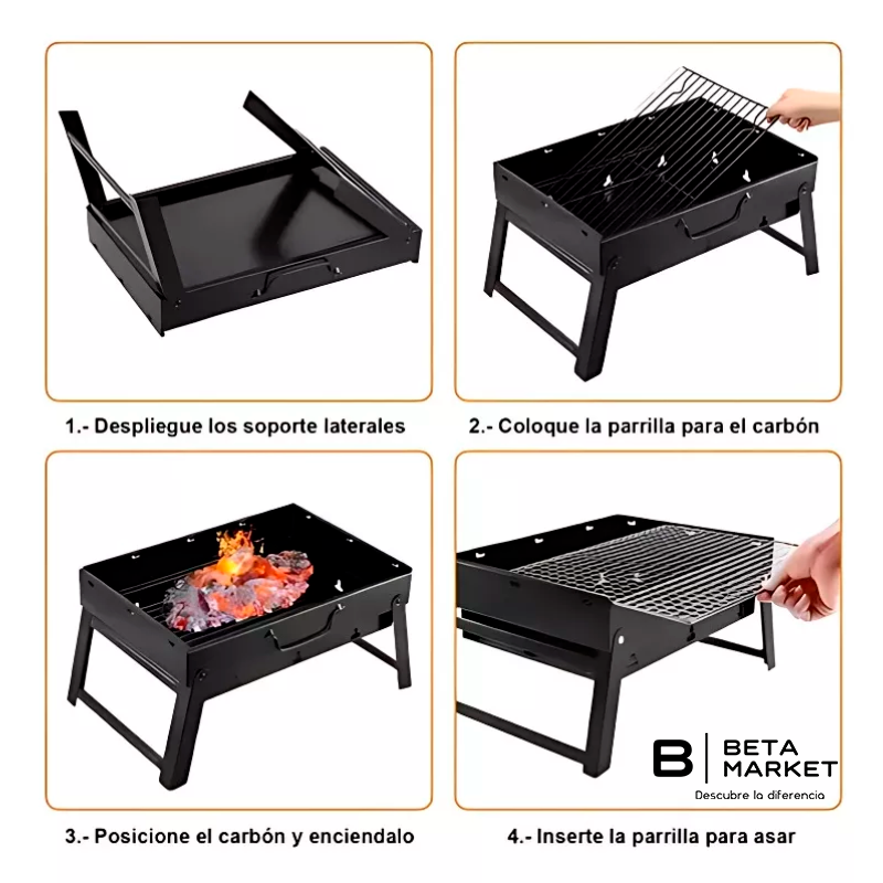 Mini Parrilla Plegable + Kit asado 18 Utensilitos